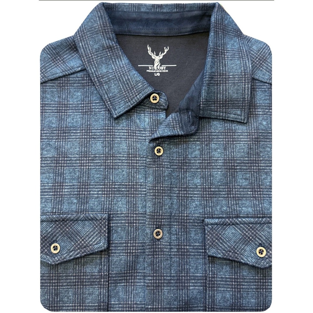 Nicoby Rugged Flannel Navy Plaid Medium Outdoor Fall Hiking Gorpcore EUC